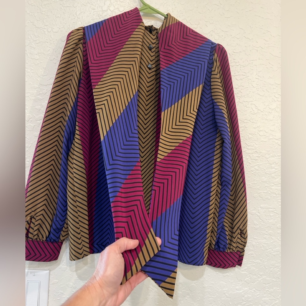 Vintage Sasson Chevron Stripe Skirt & Blouse Matching Set 70s 80s - Picture 8 of 12